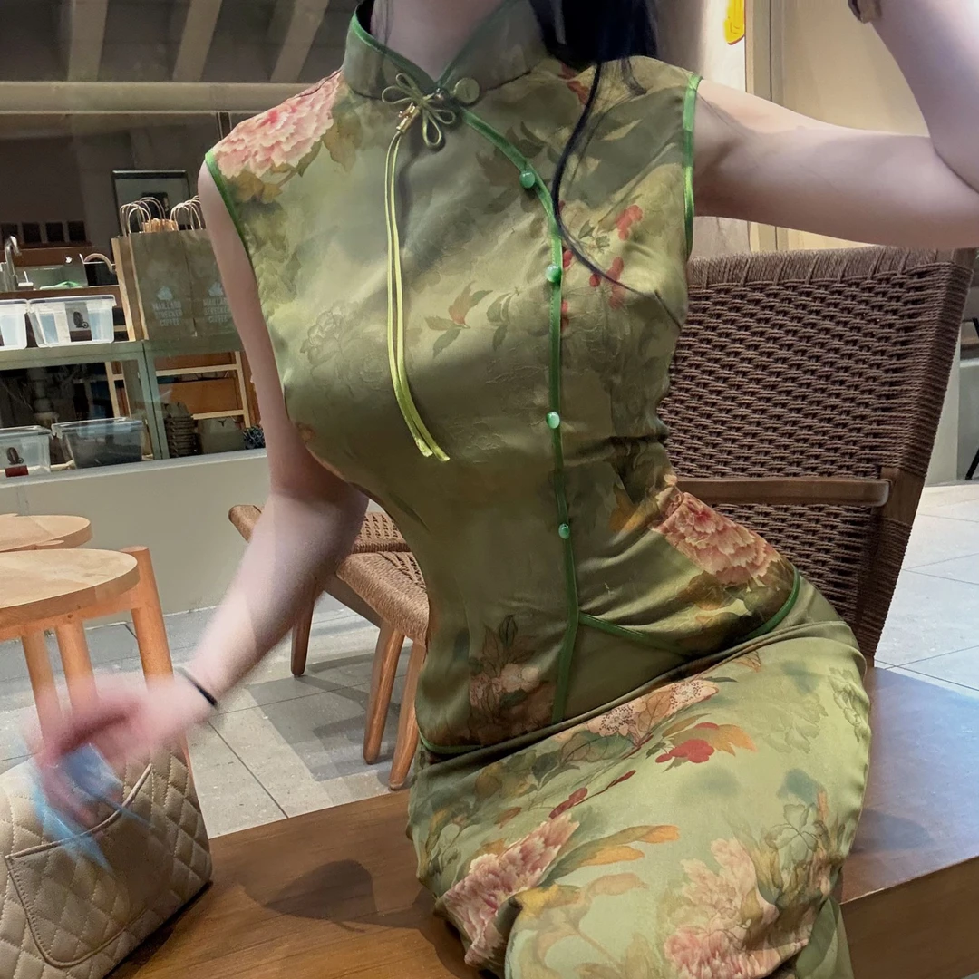 LHMknk1画报夫人原创自制夏季显瘦中国风新中式旗袍两件套 槐夏