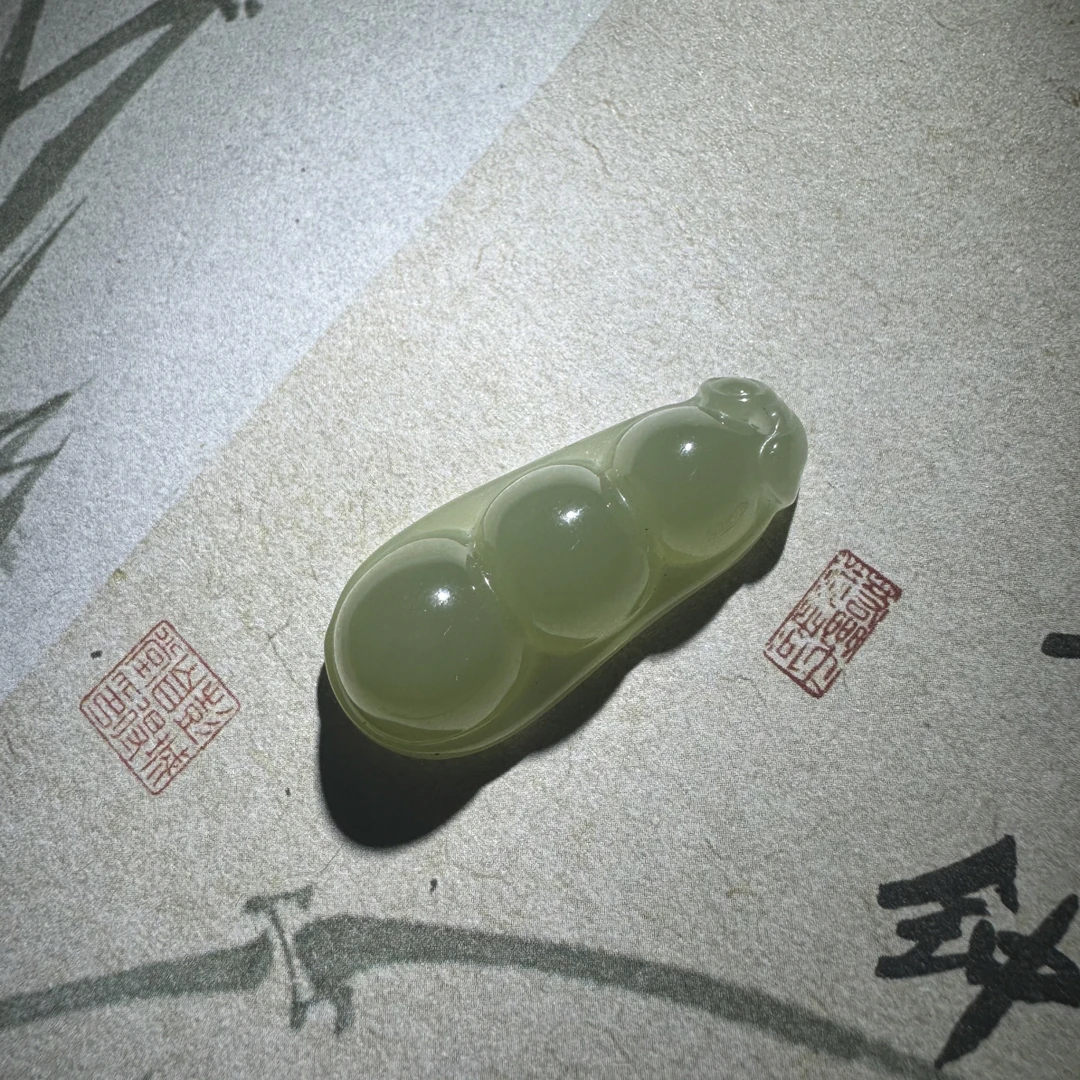 和田玉晴水福豆精致简约百搭尺寸约15*34*10mm