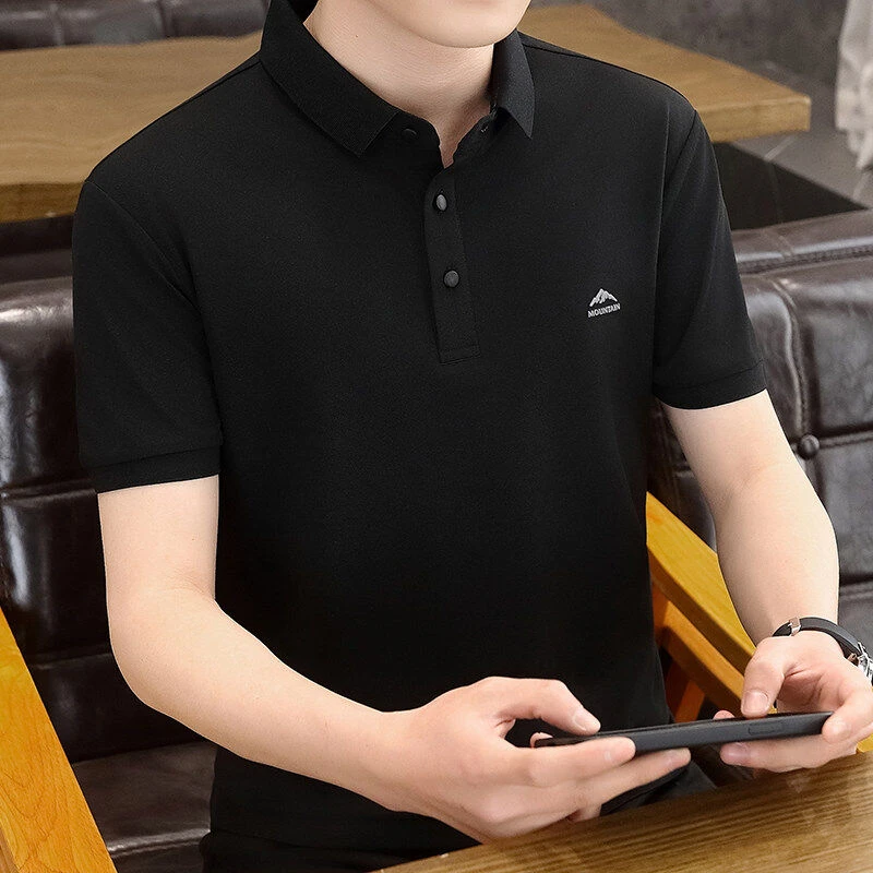 夏季冰丝潮流短袖t恤男士半袖体恤带领夏装上衣服翻领polo衫男款