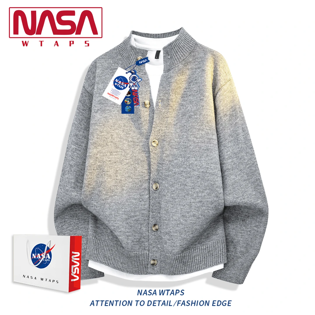 NASA WTAPS美式复古开衫毛衣男款秋冬季高级感宽松休闲针织衫外套