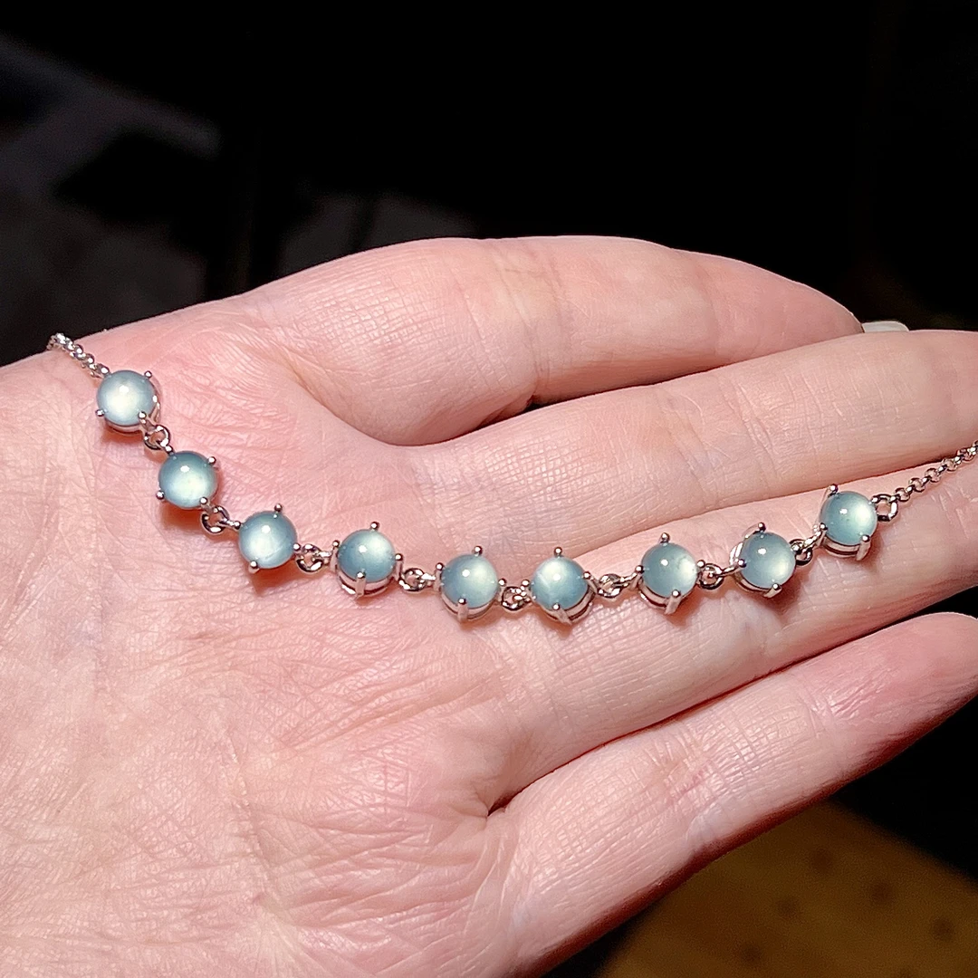 s925高荧光蓝水翡翠手链    KT24040128