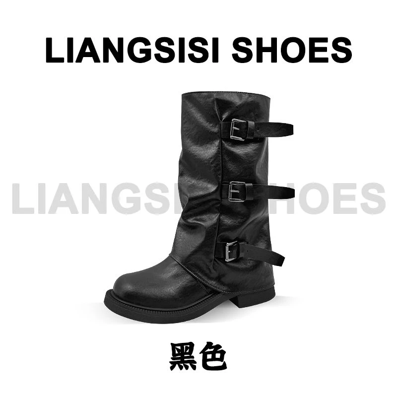 【机械摩登】梁思思SHOES2025年冬季新款时尚气质长筒马丁靴-E260