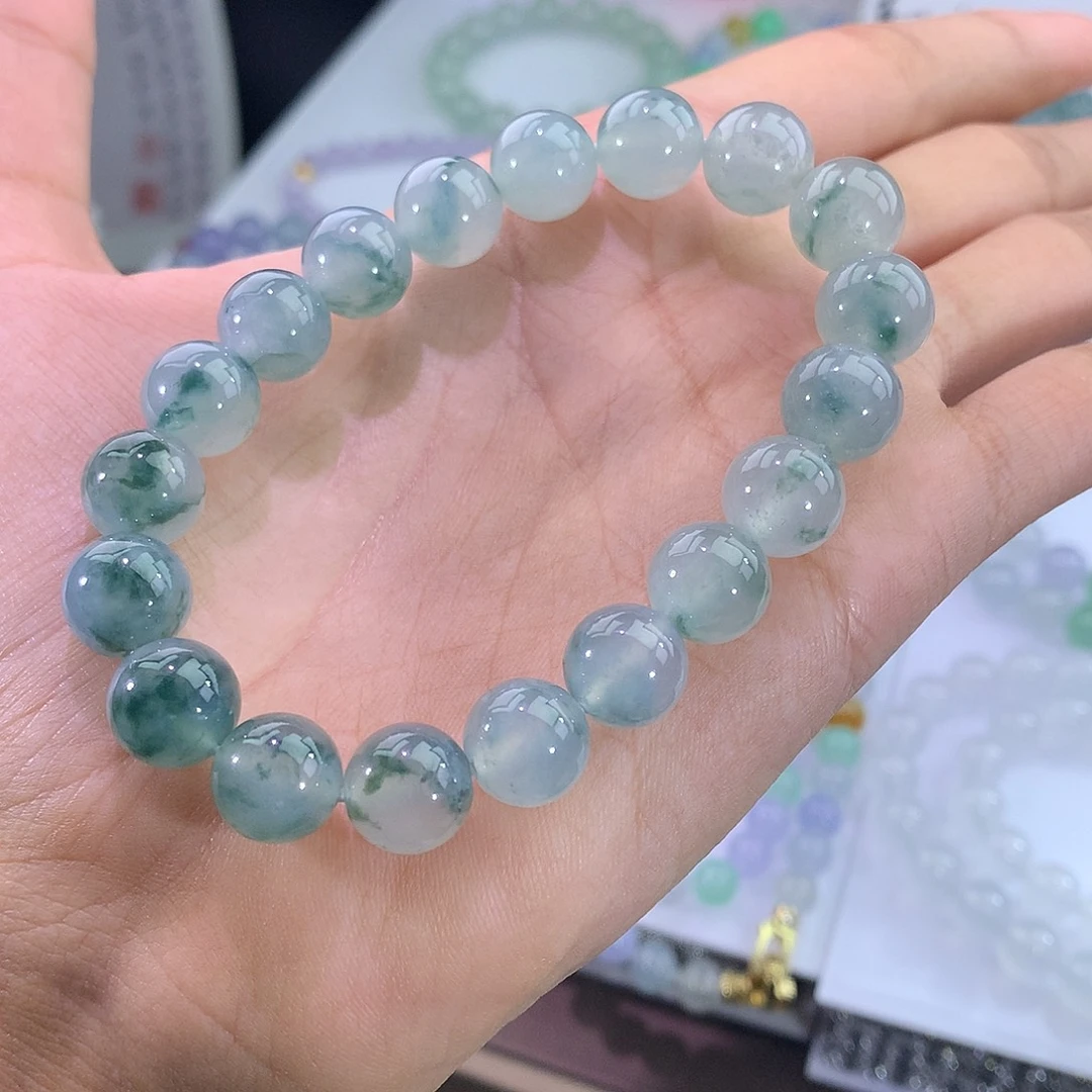 未镶嵌手链翡翠冰飘蓝花手串