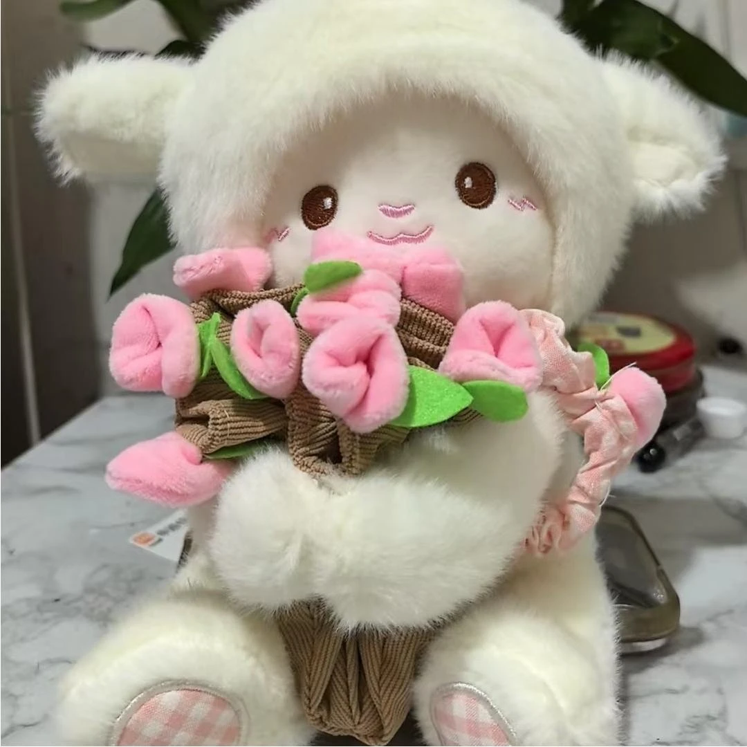 抱玫瑰花帽子小羊毛绒公仔可爱布娃娃玩偶情人节送情侣生日礼物