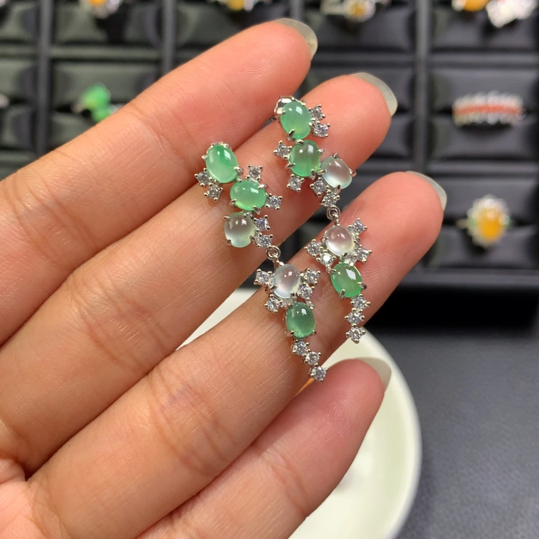 翡翠银S925镶嵌耳饰
