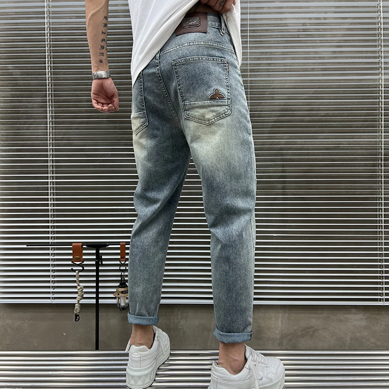 轻奢九分小直筒男士韩版牛仔裤时尚潮流百搭休闲弹力修身裤子