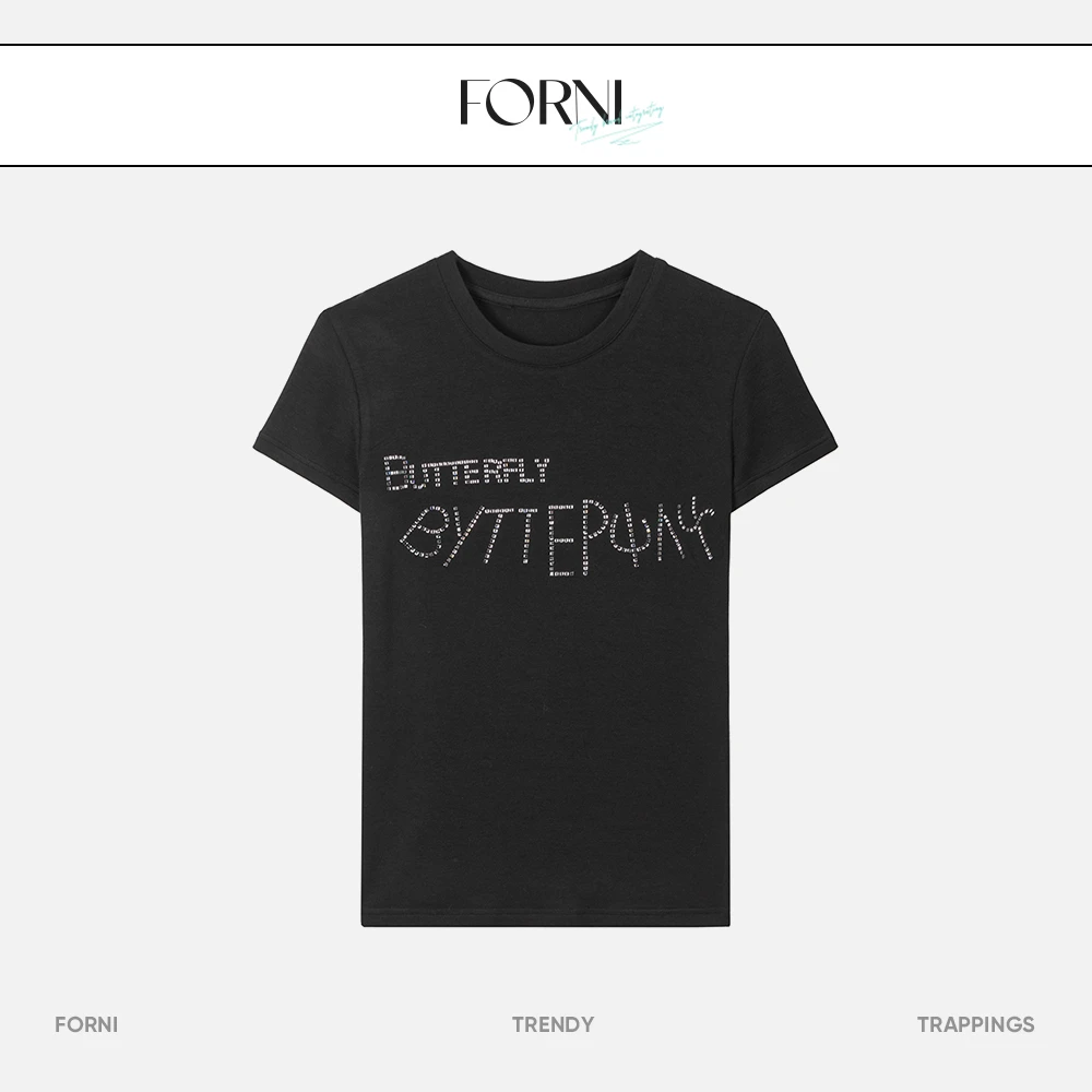 FORNI 率性春夏 镶钻字母T恤时尚休闲百搭简约纯色设计师