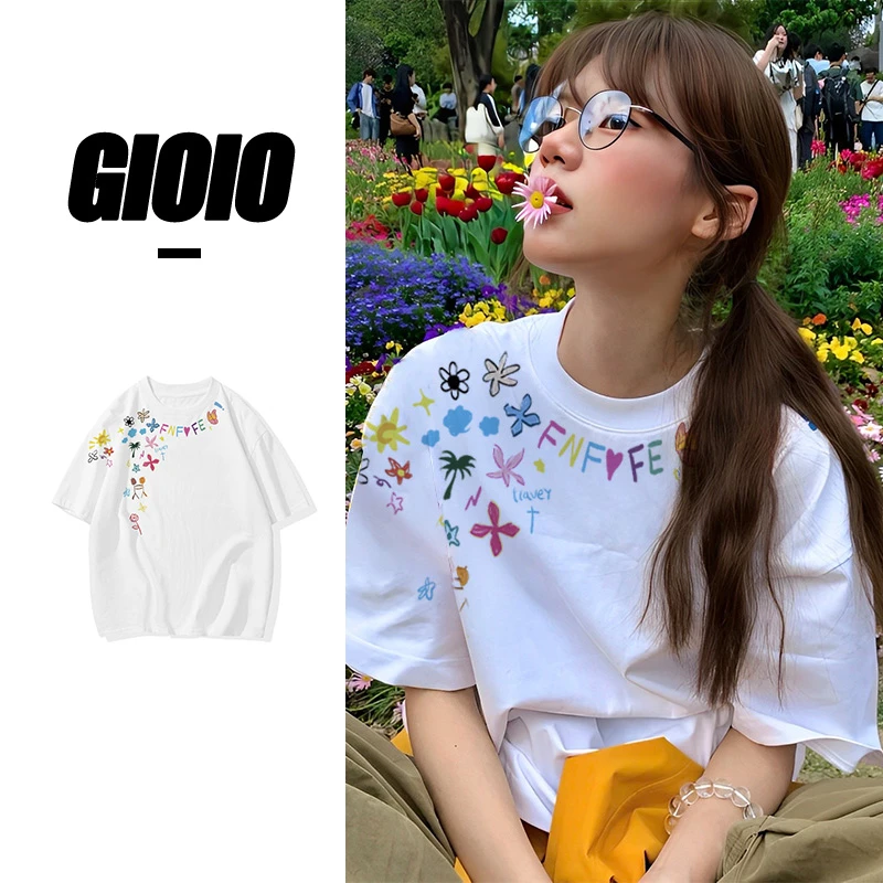 复古潮流印花纯棉短袖t恤夏季半袖设计感情侣装上衣休闲百搭