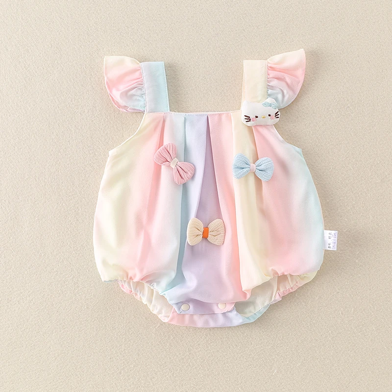 婴儿夏季包屁衣女宝宝多巴胺公主哈衣新生儿夏天外出吊带三角爬服