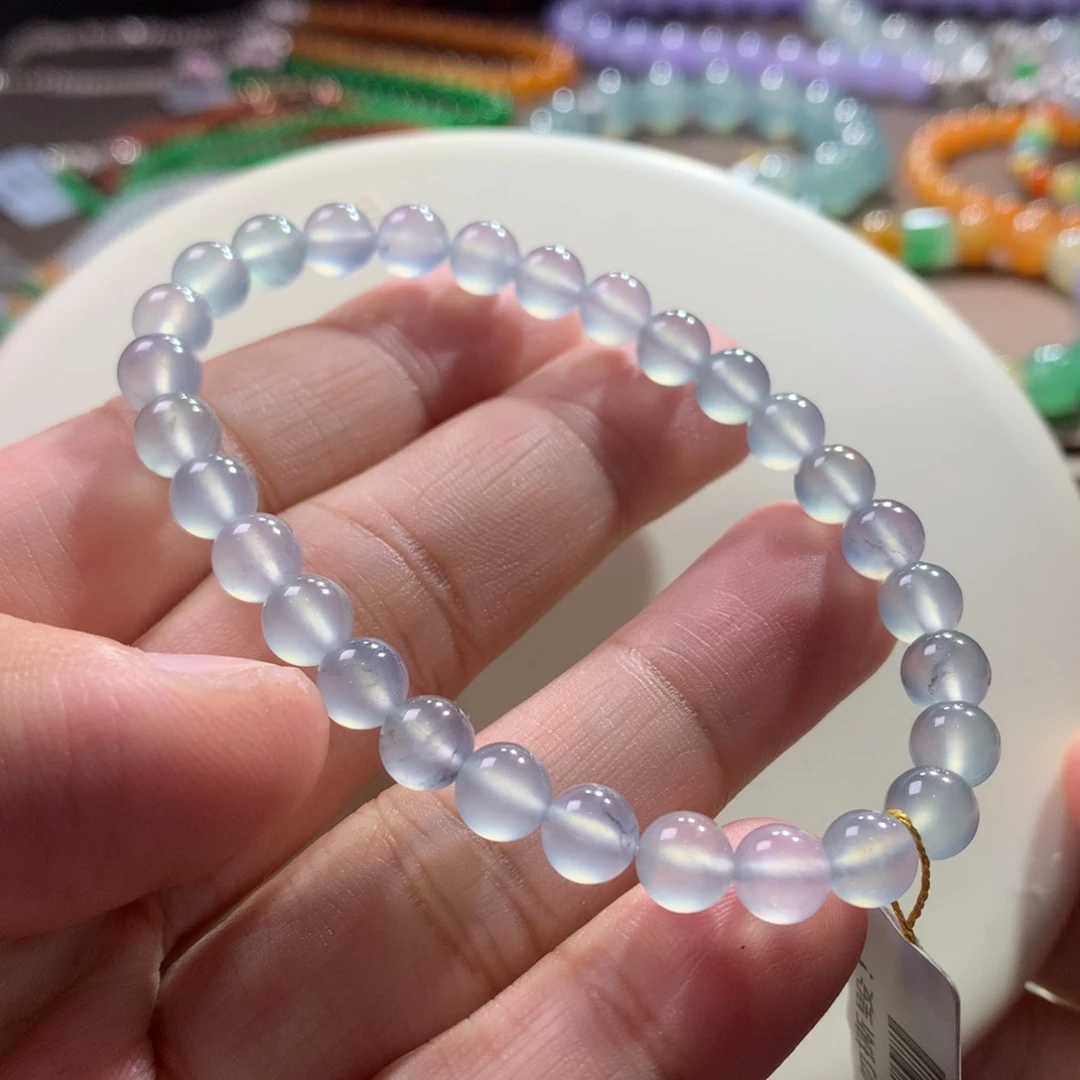 翡翠未镶嵌颈饰高冰玻果冻蓝刚手串 卡6