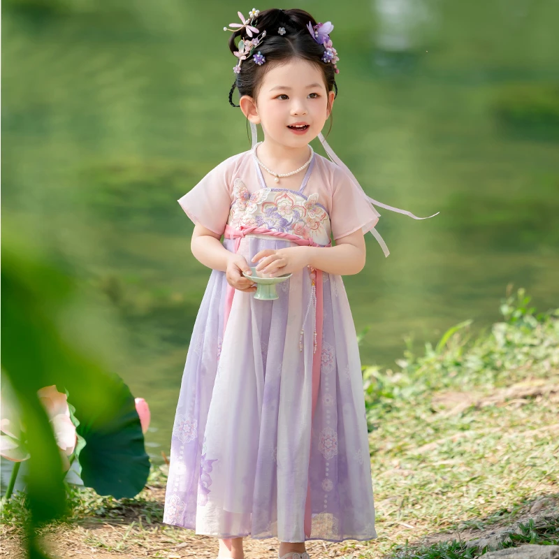 【云纱】汉服女童夏装宝宝2025新款中国风紫色襦裙女孩连衣裙唐装