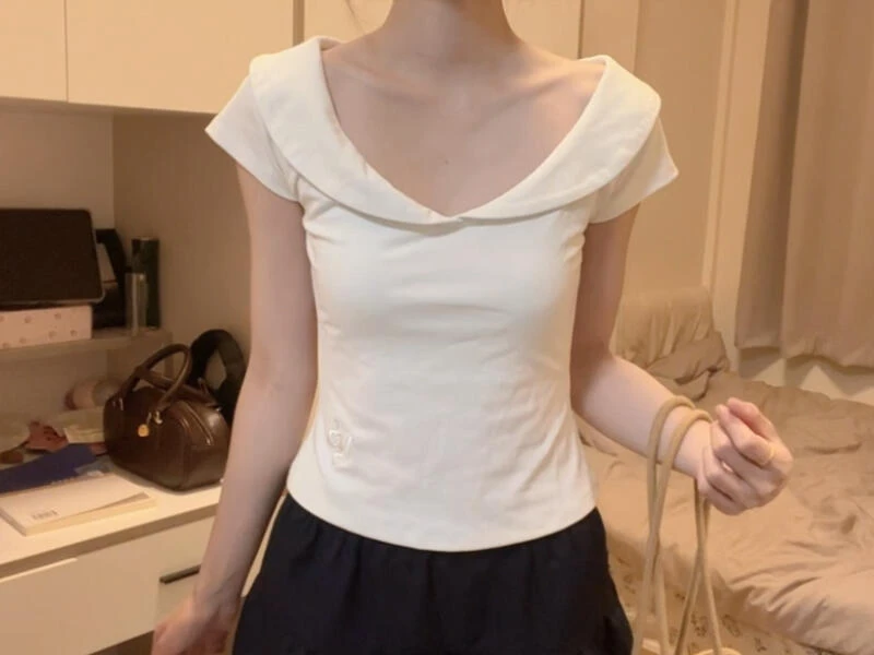 法式纯欲风娃娃领短袖t恤女2025夏季新款甜美收腰显瘦气质上衣
