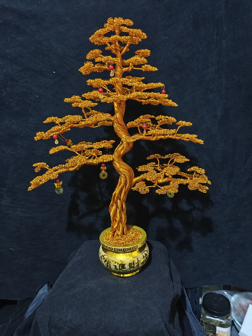 高60厘米手工发财树摇钱树客厅玄关装饰桌面摆件乔迁送礼金色卧室