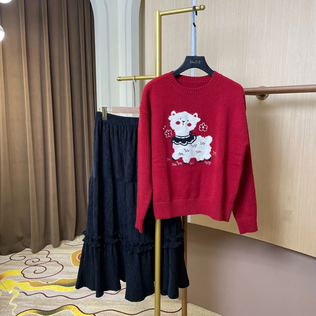 奢姿时尚甜美可爱风针织衫女秋冬宽松减龄设计感小众毛衣上衣