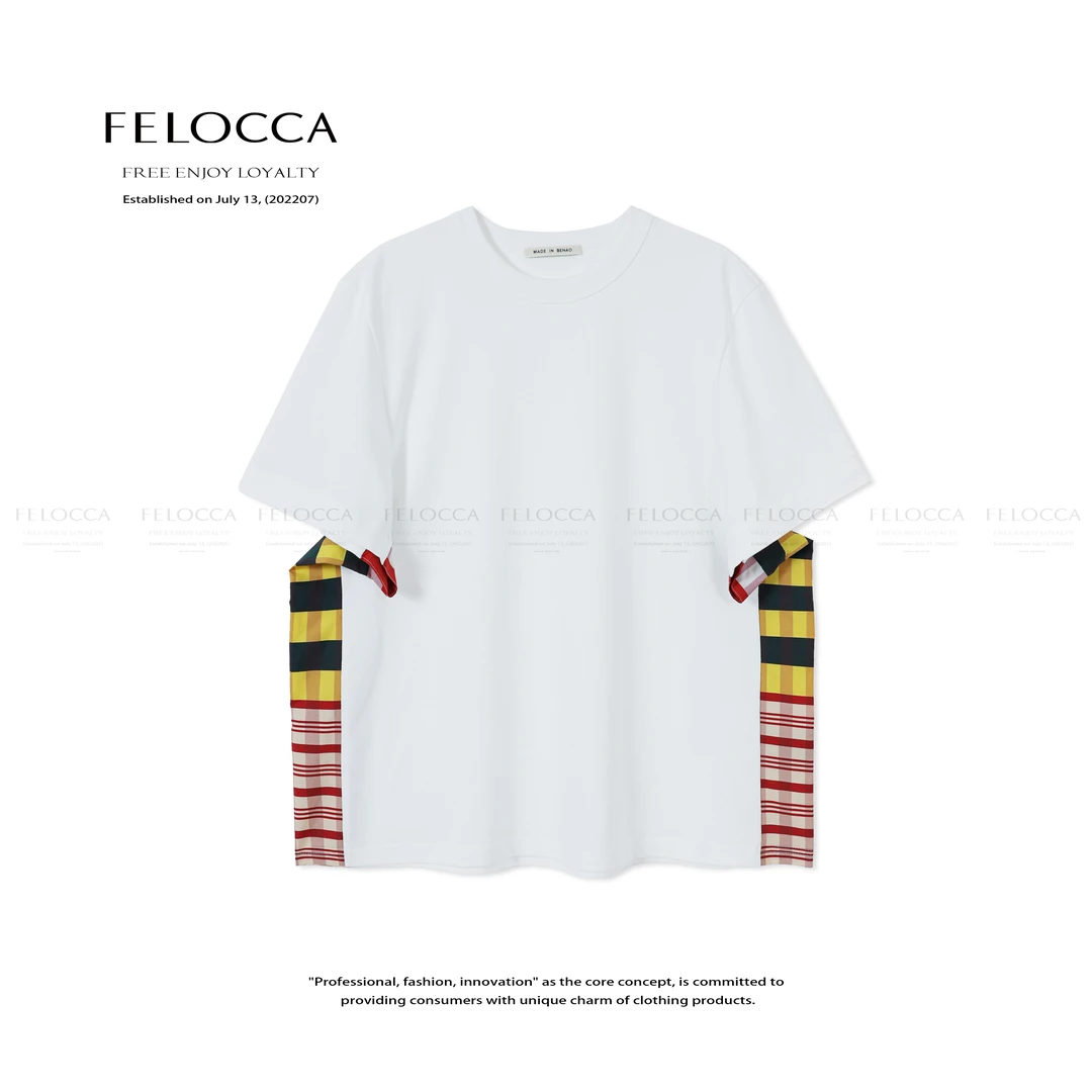 【FELOCCA】新款休闲百搭圆领撞料拼接T恤25STX284