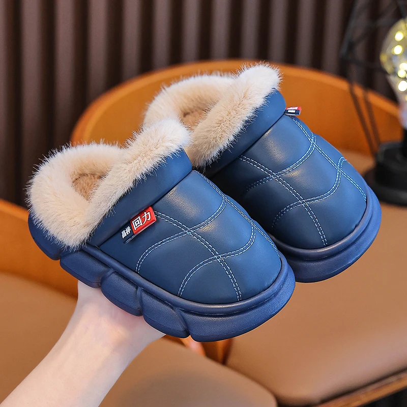 儿童棉拖鞋男童女童冬季防水防滑室内家居加绒保暖中大童外穿棉拖