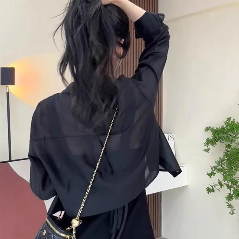 高级感雪纺防晒衬衫女夏季薄款配吊带裙子外搭披肩小个子短款罩衫