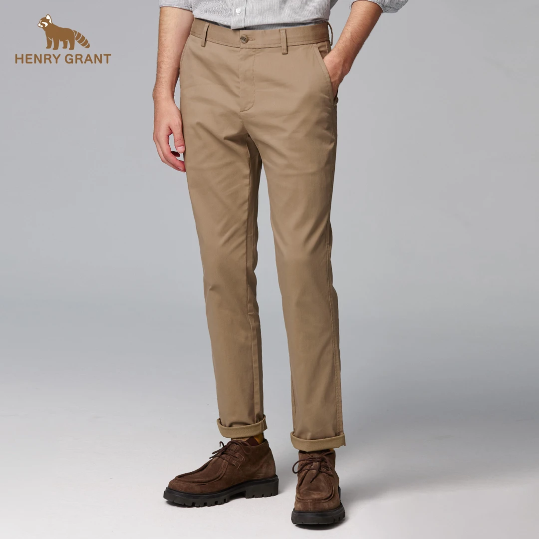亨利格兰 秋冬修身裤休闲裤透气水洗男装品牌LOGO通勤休闲裤