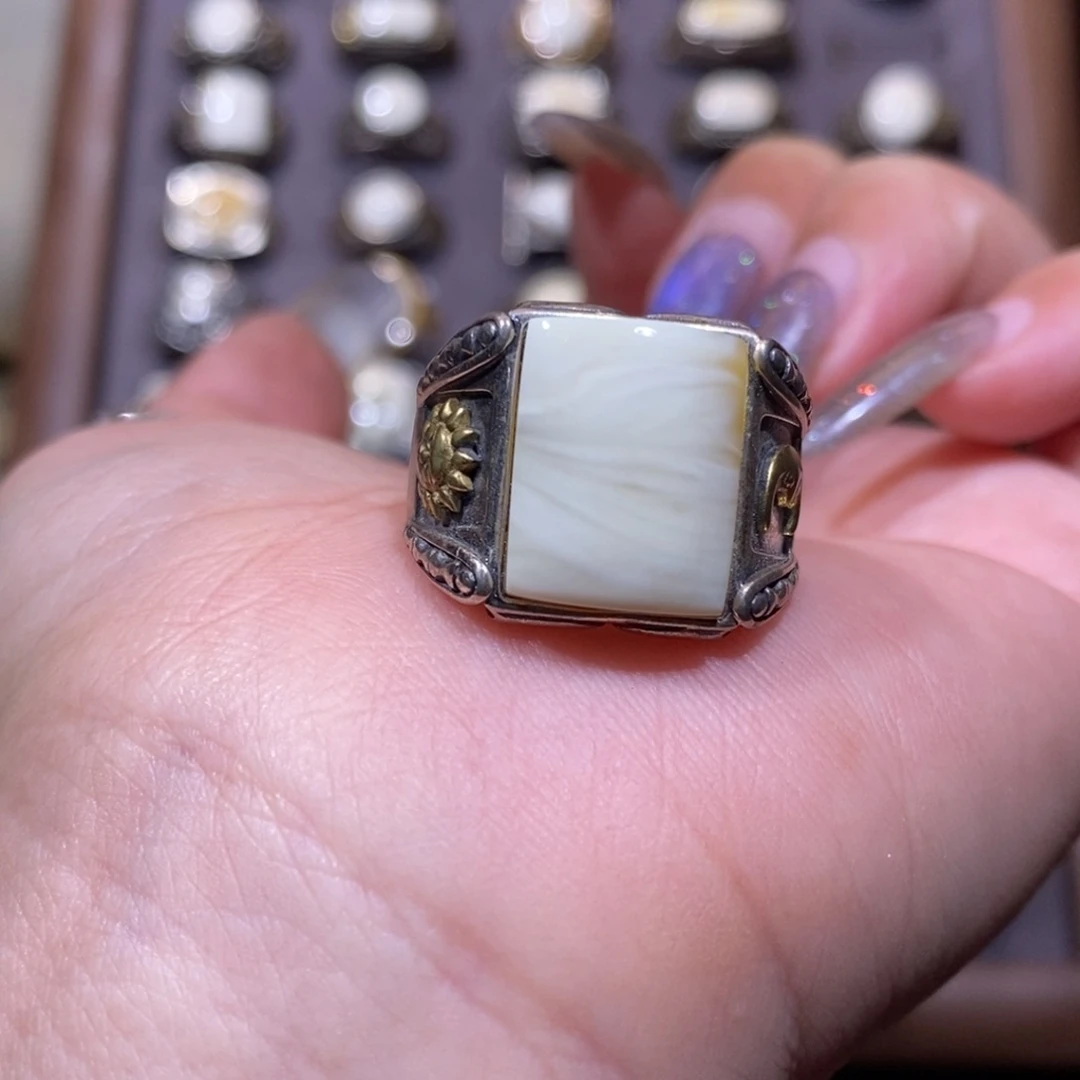 覅***版琥珀银S925镶嵌戒指戒指