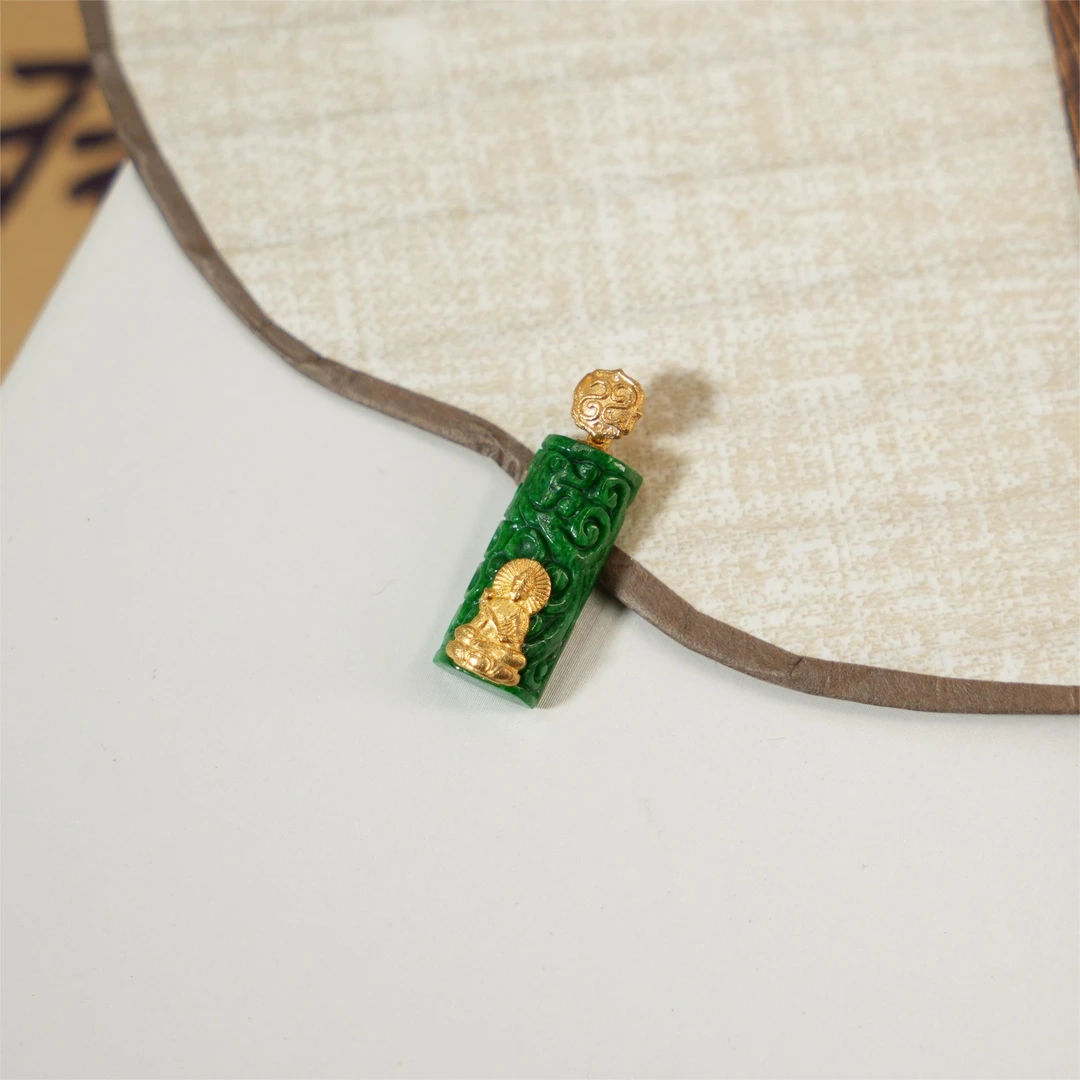 普溪-天然A货翡翠18K金吊坠（普贤）