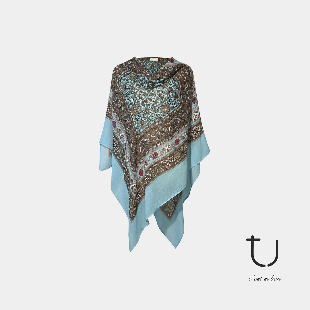 TU女装 拉古萨蓝调 羊毛多种穿法斗篷上衣25年秋度假多巴胺披肩