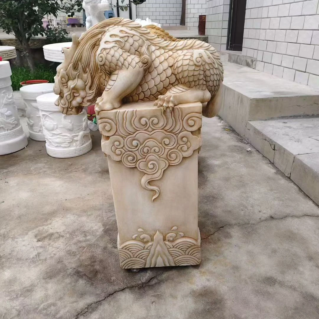 吸水兽石雕汉白玉石柱蚣蝮庭院门口办公室桌面装饰摆件