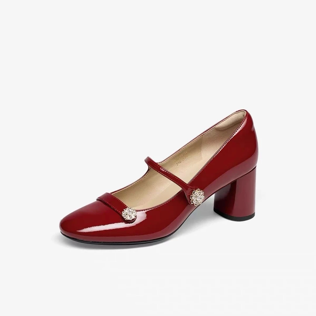 18 Die愫2025秋新款粗跟钻扣增高6cm复古法式玛丽珍女单鞋
