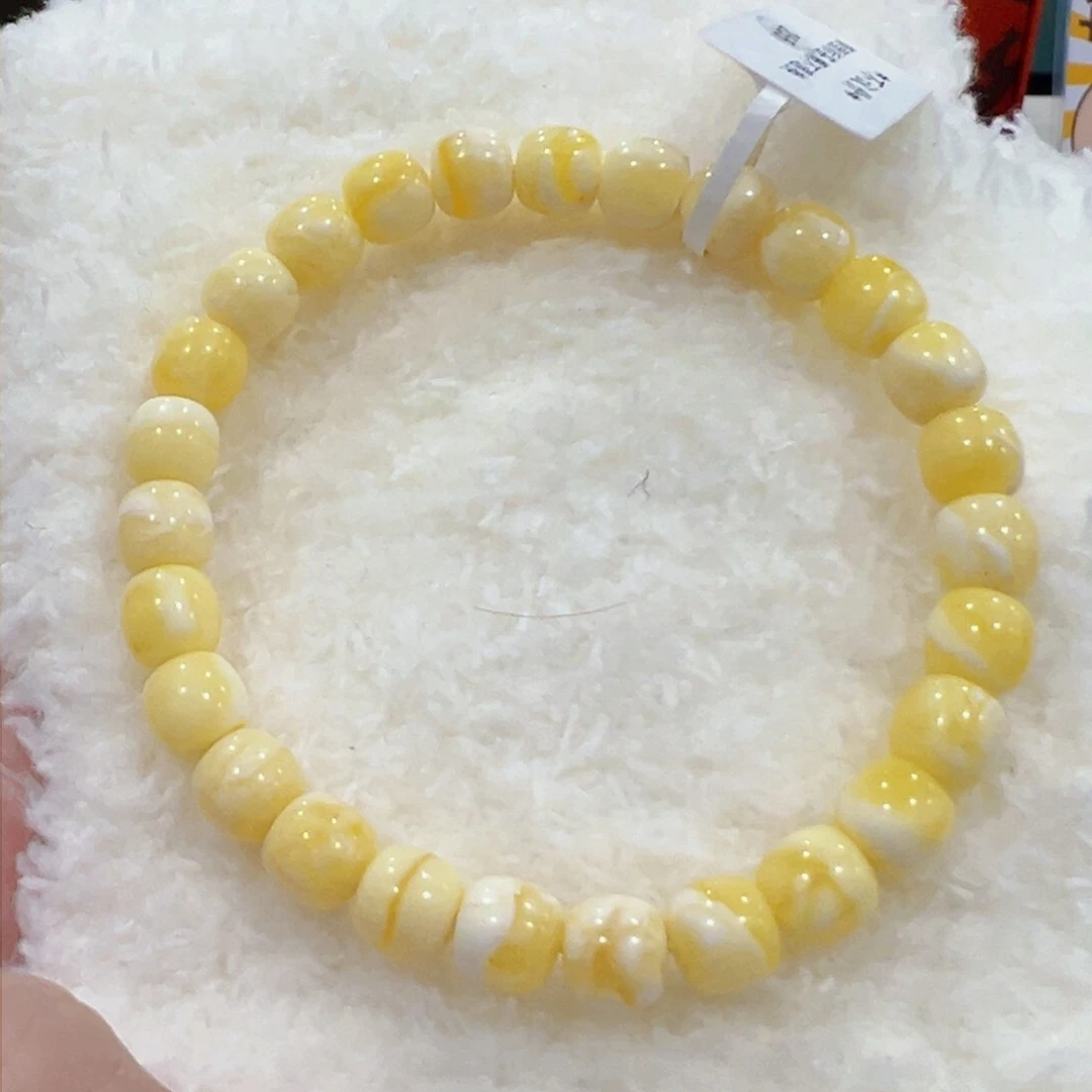 蜜蜡手链未镶嵌7.5m瓷白花微瑕