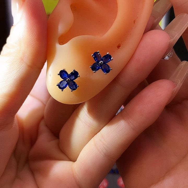 蓝宝石耳饰银S925镶嵌