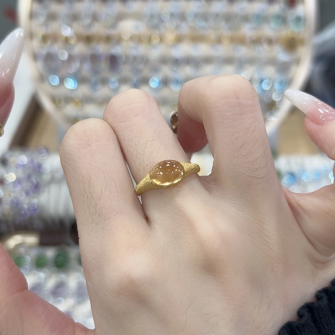 黄晶银S925镶嵌戒指日进斗金小元宝