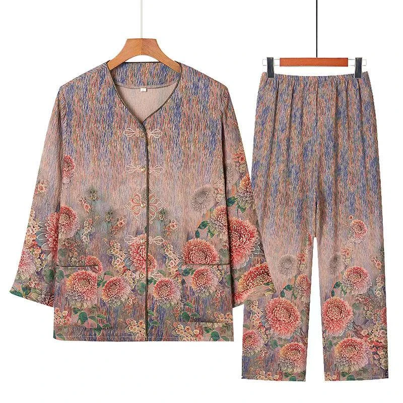 8820-老年人夏装套装夏季宽松两件套老太太开衫衣服装【梦佳佳】