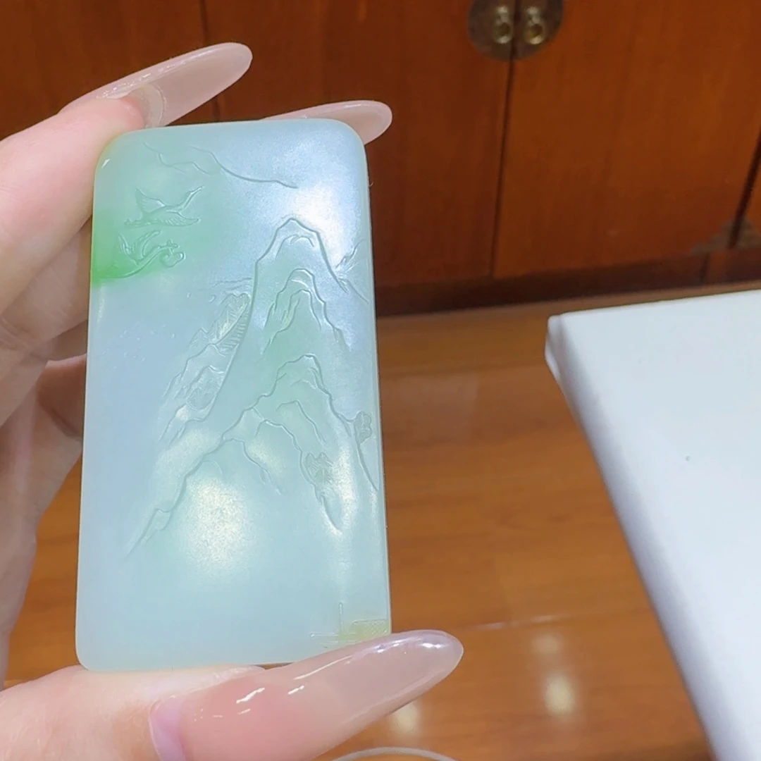 和田玉（翠青玉）未镶嵌挂件山水牌