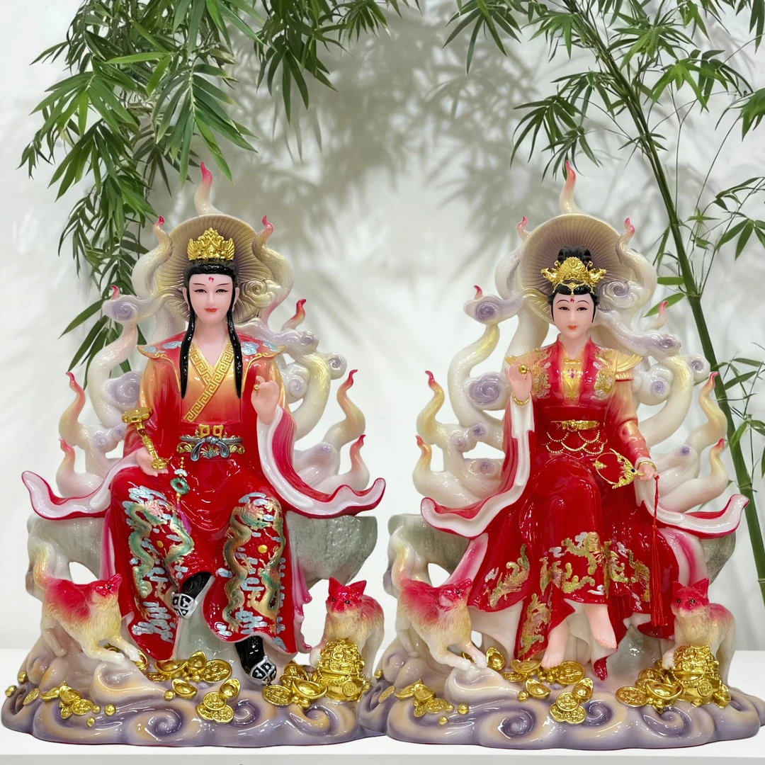 汉白玉九姑娘九尾狐像东北家用供奉神像摆件