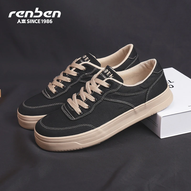 人本官方旗舰店2025新款休闲透气帆布鞋ins潮流男鞋洋气百搭不累
