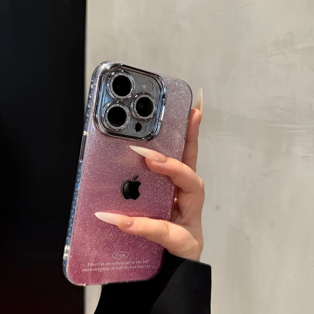 轻奢渐变闪粉适用苹果16promax手机壳新款iPhone15支架14气质13女