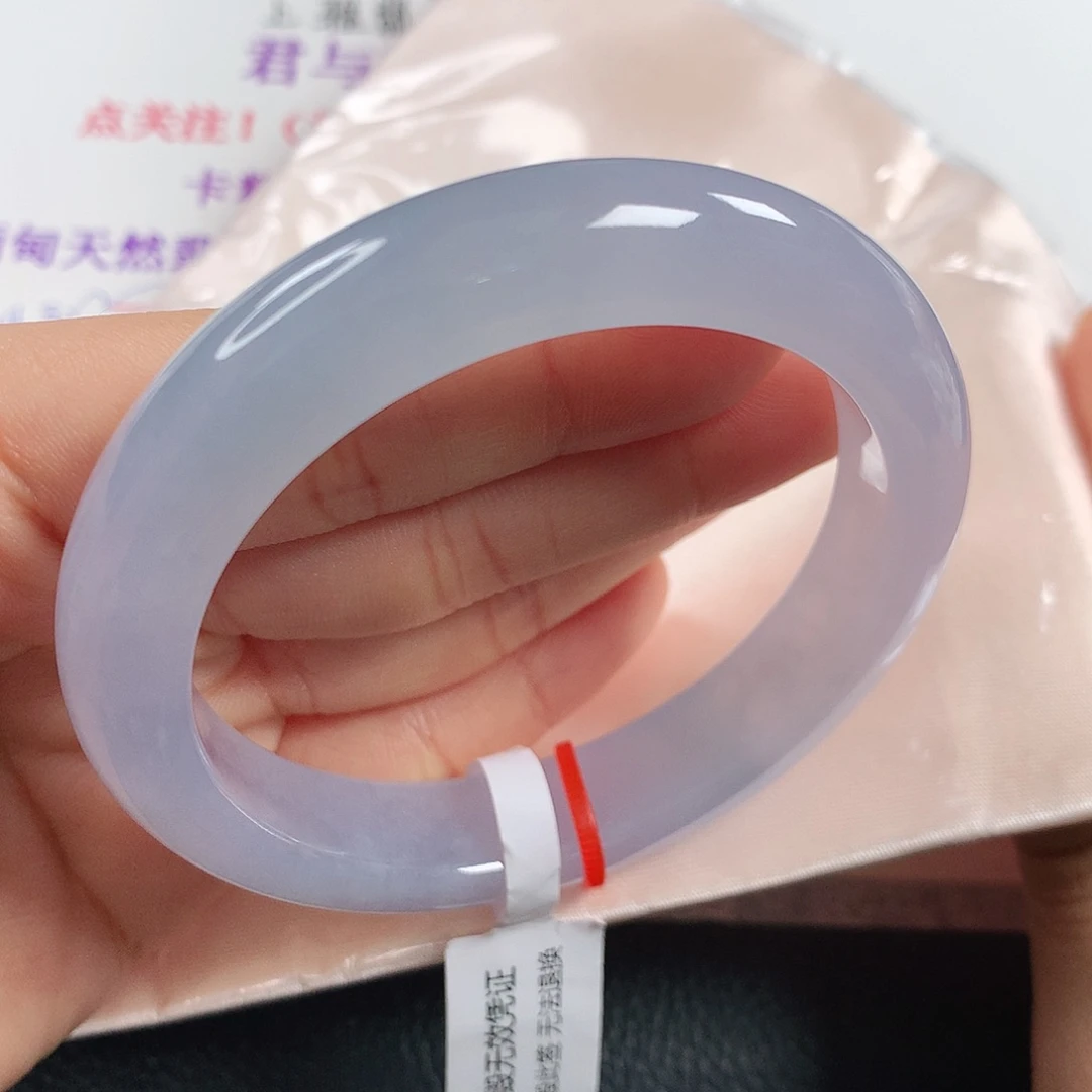 翡翠手镯未镶嵌对*对冰蓝紫尾款