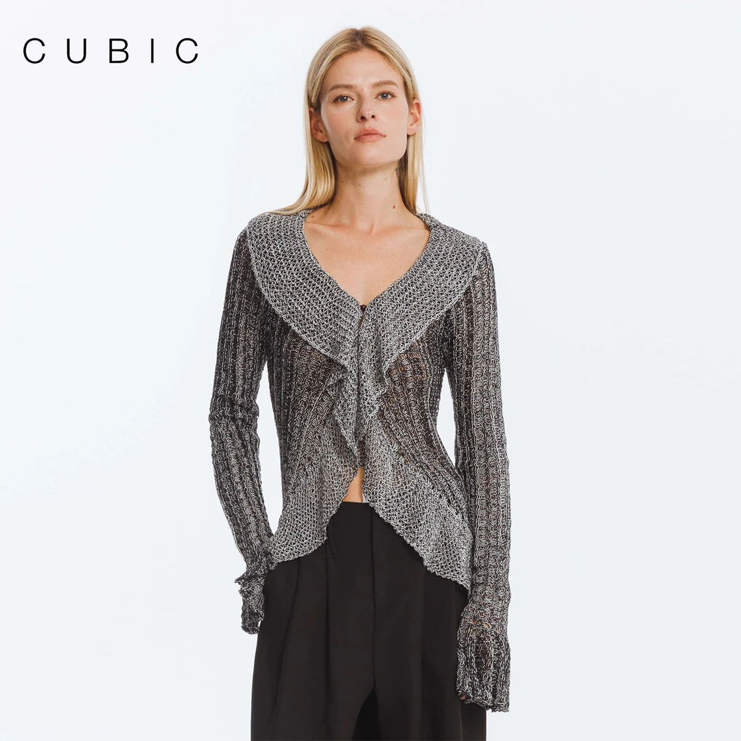 CUBIC 秋日爱丁堡 特种纱重工蕾丝镂空肌理感荷叶边下摆针织衫