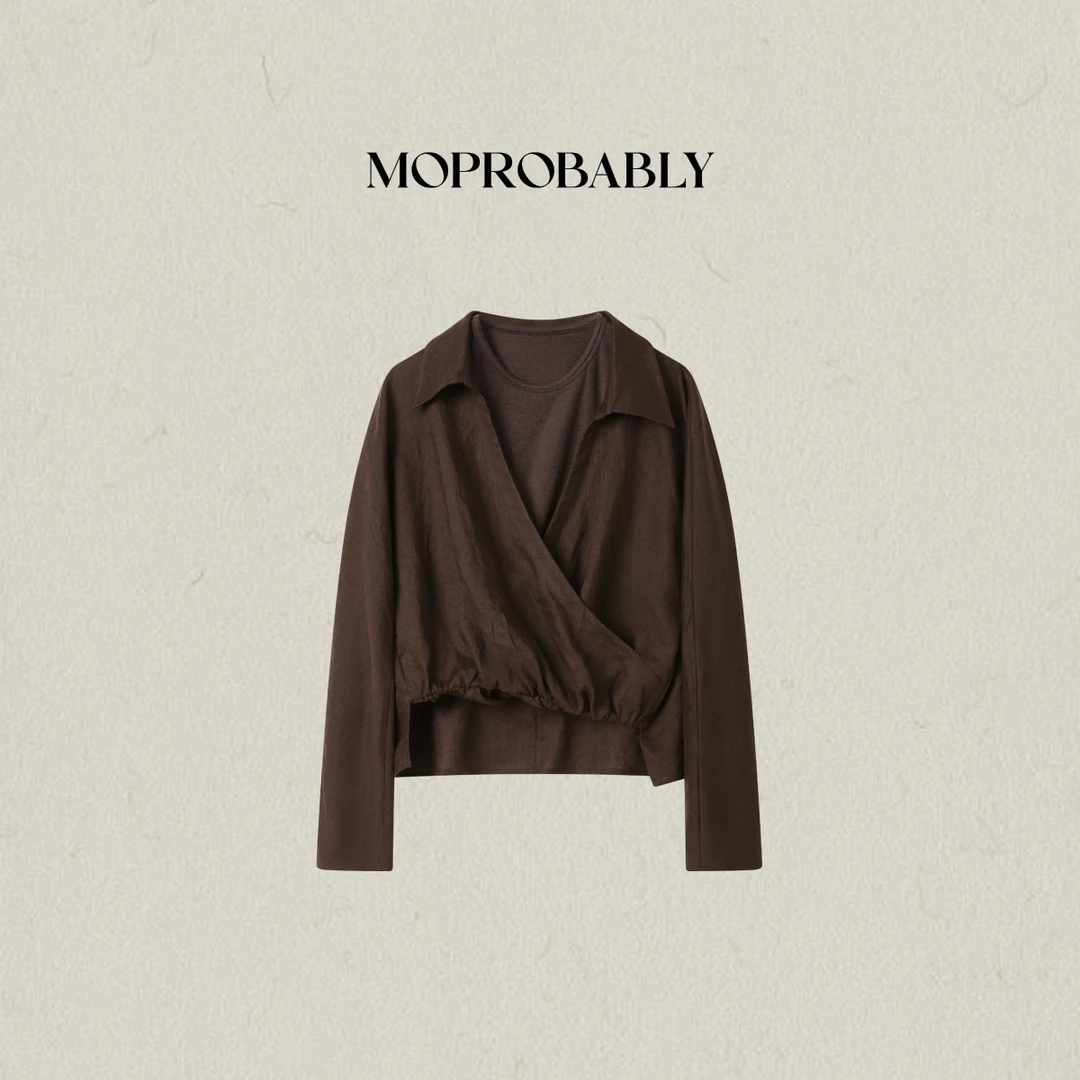 Moprobably李予诺「柔麻叠韵」"100%亚麻"真两件背心衬衫L5366003