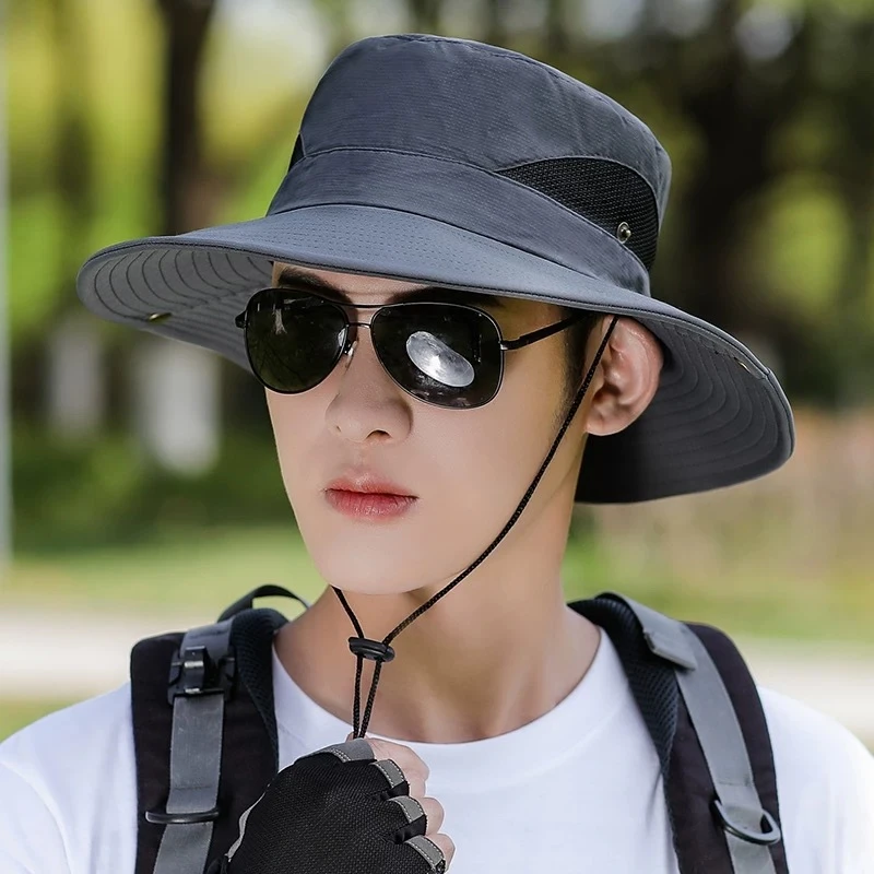 帽子夏季男遮阳帽钓鱼帽渔夫帽防紫外线防晒太阳帽可折叠牛仔帽