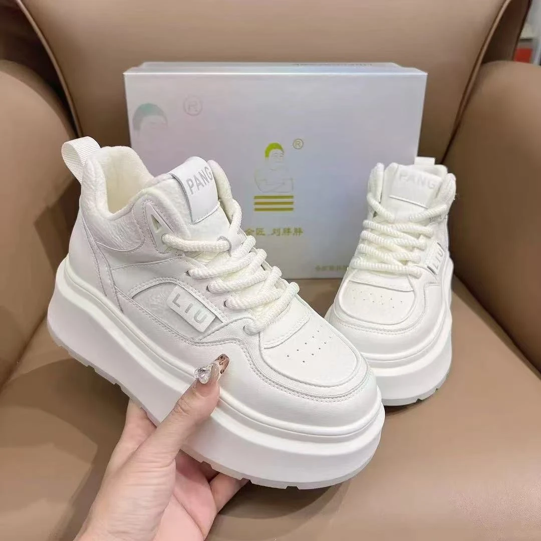 金匠11【棉款】#刘胖胖7公分真皮松糕厚底轻软弹高端小白鞋