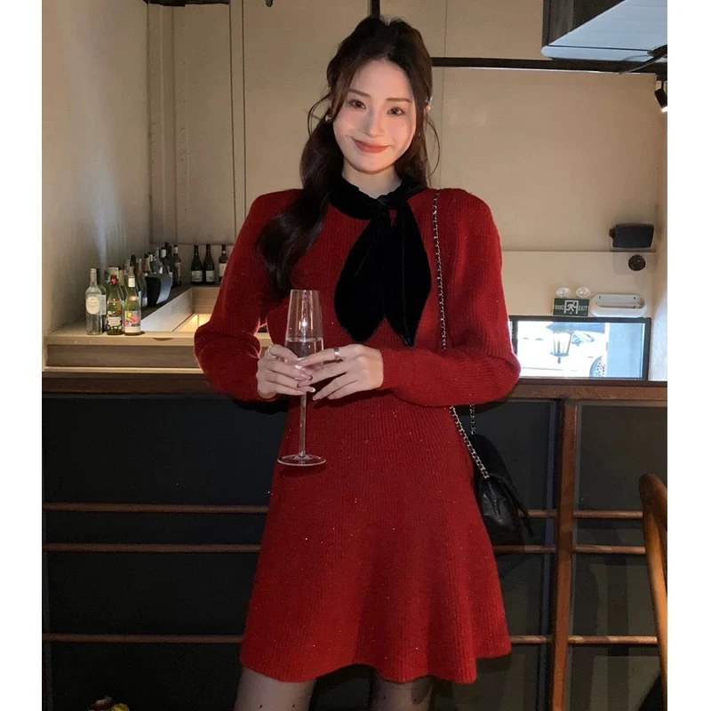 新疆包邮“红色典藏”6019#衣长67 红色亮丝针织毛衣