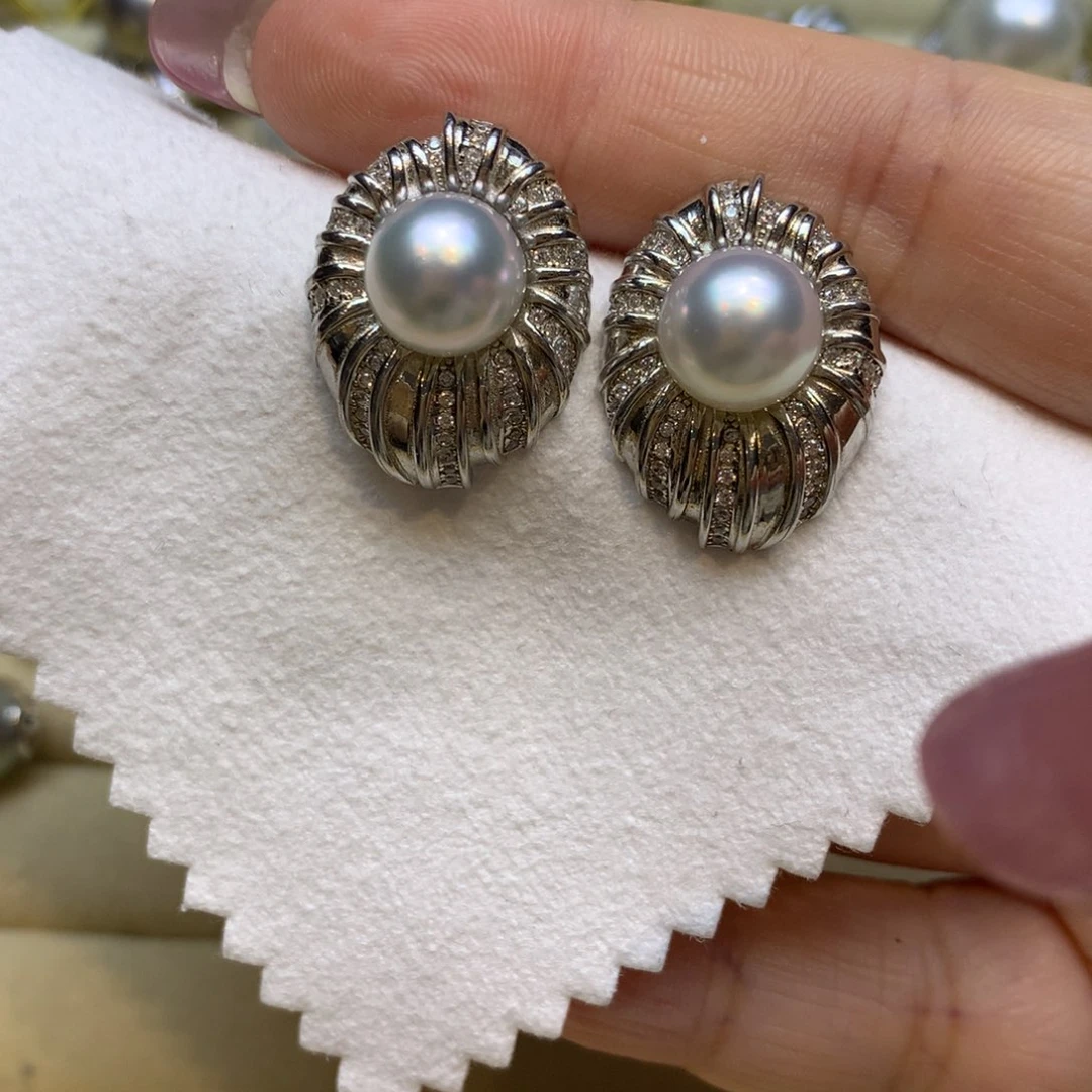 银S925镶嵌耳饰海水珍珠