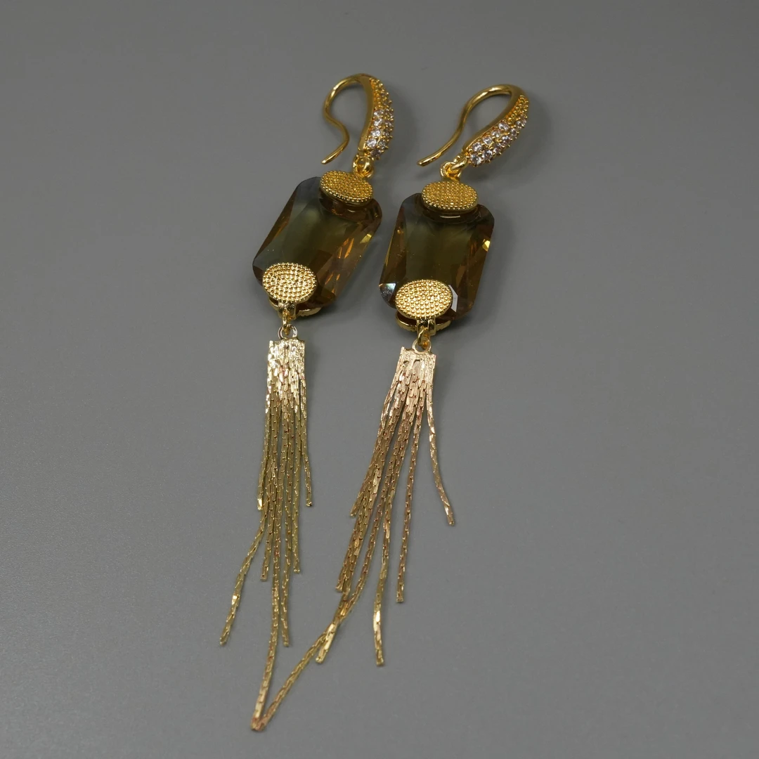 合金珐琅耳饰 26新款苏丹石流苏款耳坠精致时尚气质