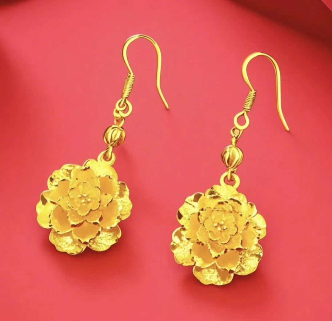 铜合金耳饰 中古迪拜风富贵牡丹花耳坠女款古风国潮气质耳饰耳环