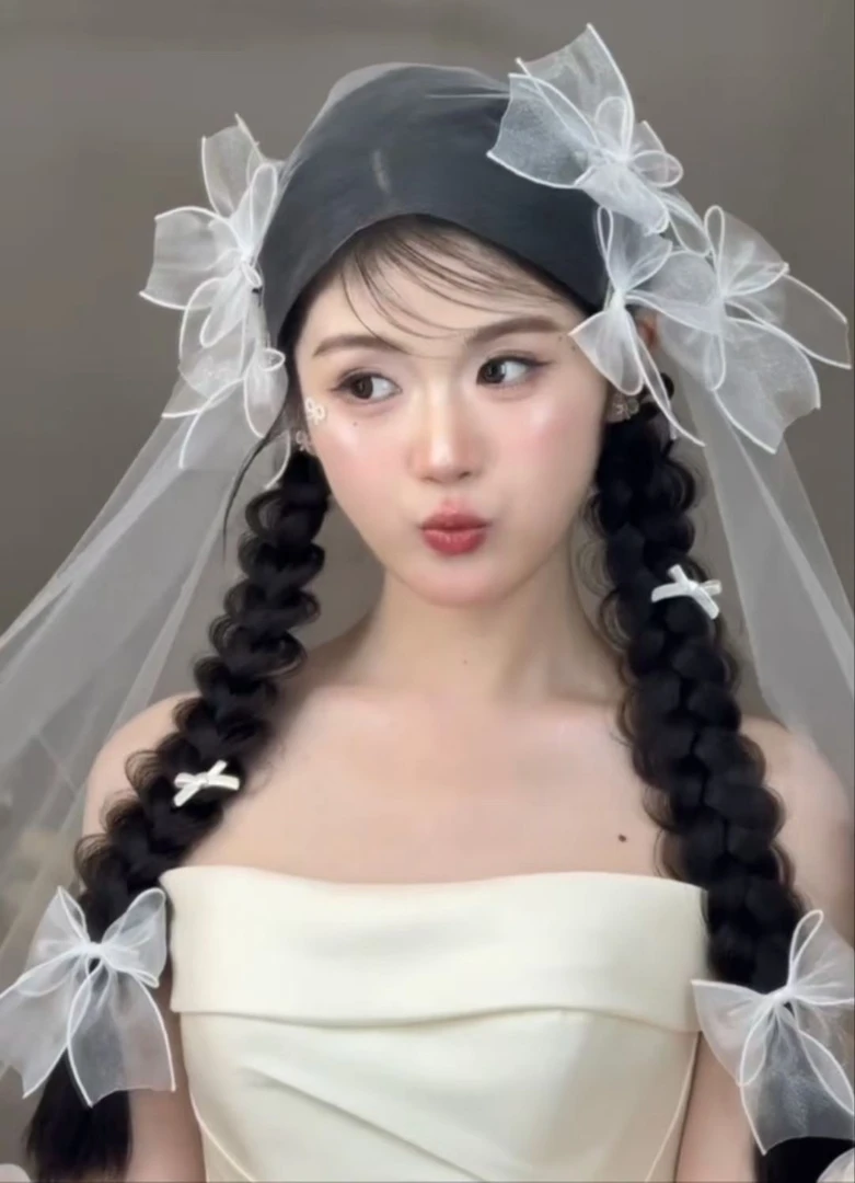 新娘造型饰品软饰头纱蝴蝶结一套