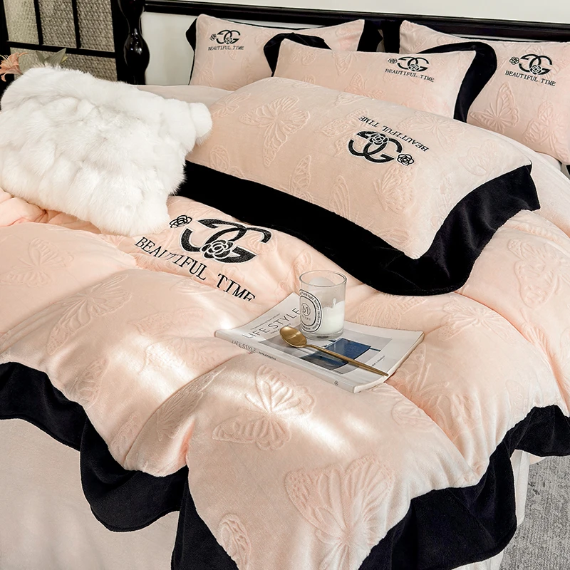 法式加厚牛奶绒四件套轻奢风冬季保暖法兰绒床上用品三件套珊瑚绒