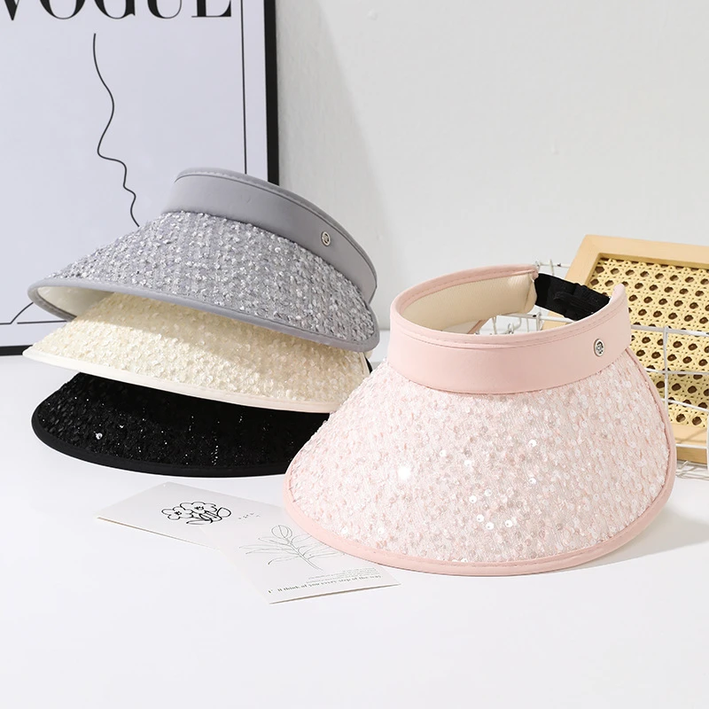 缝线亮片女遮阳帽空顶空顶帽帽子沙滩帽夏季草帽运动