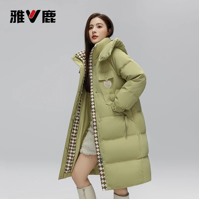 2025雅鹿冬季女士长款时尚百搭冬季防风保暖宽松长款鸭绒羽绒服