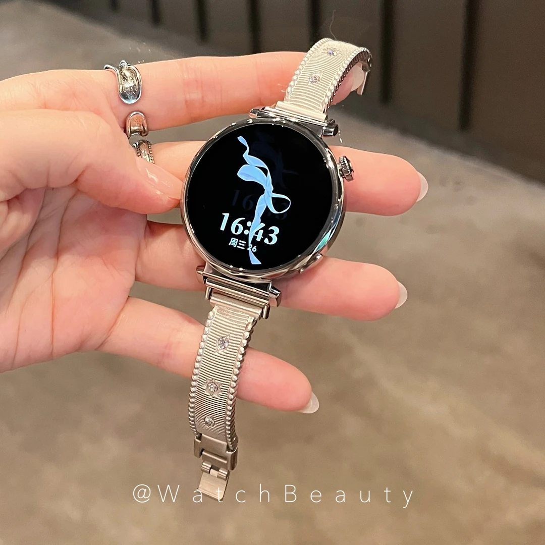 适用华为GT5布契风金属镶钻手镯款手表带watch3watch4GT4profit3