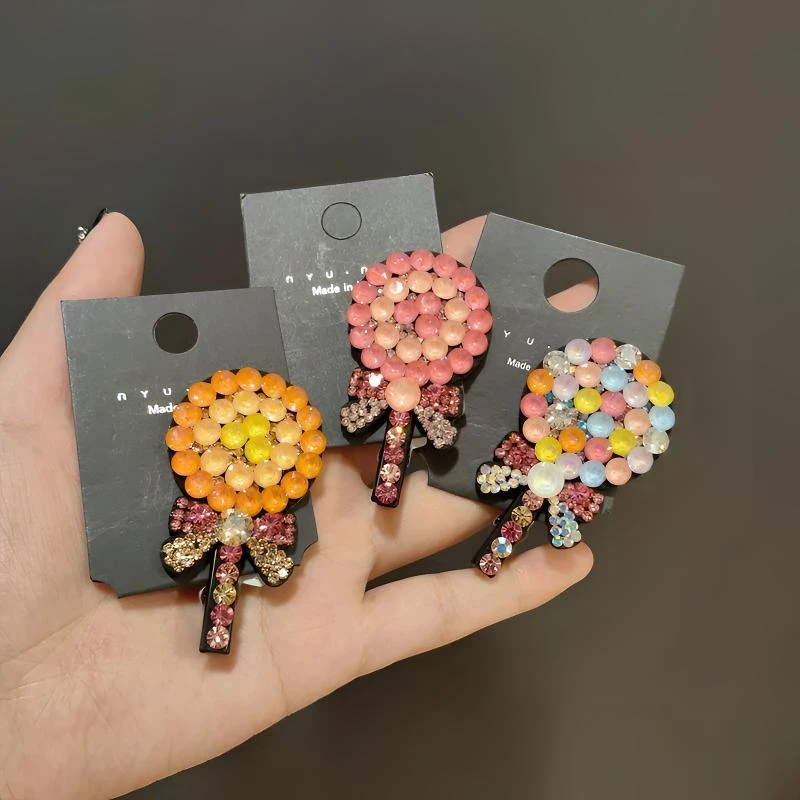 韩国施家钻彩色棒棒糖鸭嘴夹轻奢儿童发夹可爱刘海侧边夹鸭夹时尚